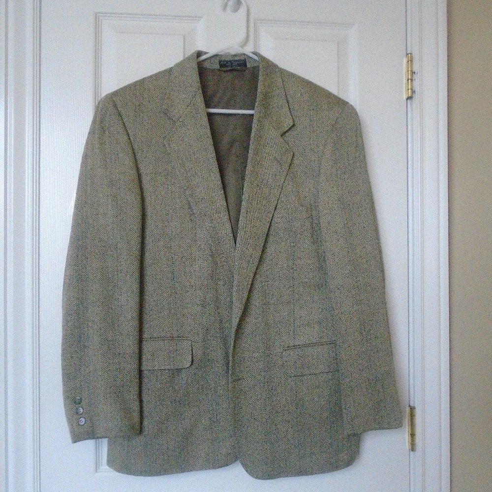 Jeffrey Banks Men's Size 42R Herringbone tweed silk Blazer Jacket